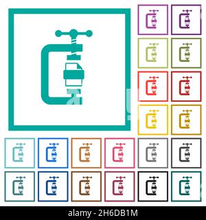 File compression solid flat color icons with quadrant frames on white background Stock Vector