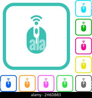 Wireless computer mouse vivid colored flat icons in curved borders on ...