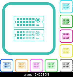 Rack servers outline vivid colored flat icons in curved borders on white background Stock Vector