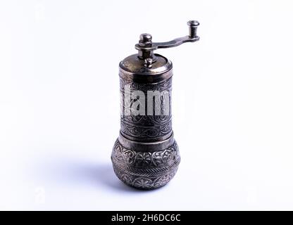 Vintage manual spice grinder on wooden background Stock Photo - Alamy