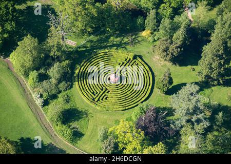 The Hornbeam Maze and Chinese Pavilion at Woburn Abbey, Woburn, Bedfordshire, 2018. Stock Photo