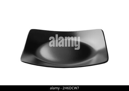 empty black dish isolated on white background. perspective view. Stock Photo