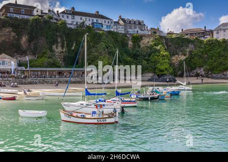 The historic picturesque working Newquay Harbour in Newquay on the North Cornwall coast. Stock Photo