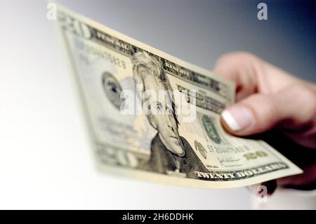 20 dollar bill in a hand, USA Stock Photo