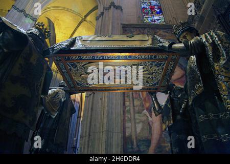 The Tomb of Christopher Columbus in the Seville Cathedral Sevilla Spain Stock Photo