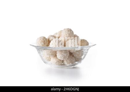 Homemade coconut balls isolated on white background Stock Photo