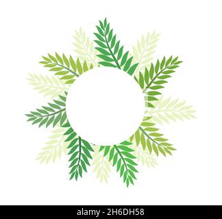 Green palm leaves background border card. Leaf label design. Vector illustration. Stock Vector