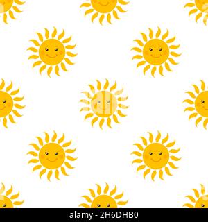 Smiling suns seamless pattern. Suns background. Vector illustration. Stock Vector