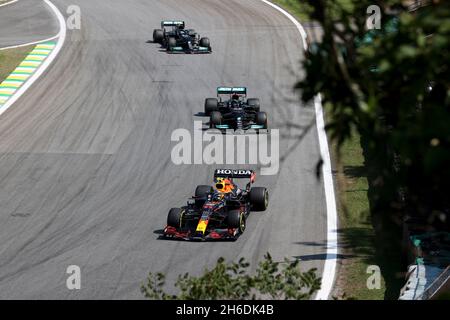 # 11 Sergio Perez (MEX, Red Bull Racing), # 44 Lewis Hamilton (GBR, Mercedes-AMG Petronas F1 Team), # 77 Valtteri Bottas (FIN, Mercedes-AMG Petronas F1 Team), F1 Grand Prix of Brazil at Autodromo Jose Carlos Pace on November 14, 2021 in Sao Paulo, Brazil. (Photo by HOCH ZWEI) Stock Photo