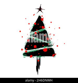 stylized christmas tree, with dots, paint strokes and splashes Stock Vector