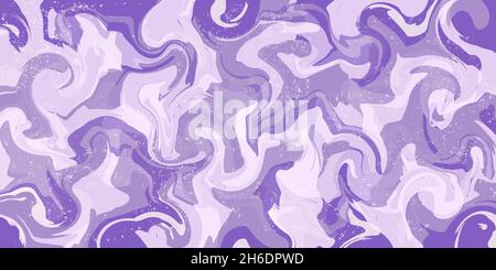 Purple background with liquid marble and grunge. Rubbed wavy texture. Lilac abstraction with waves and curves. Interior design. Wedding invitation. Stock Vector