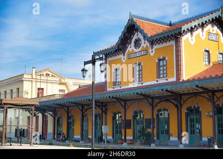 Greece, Volos Railway Station, Vintage Architecture. emblematic building of the city of Volos Stock Photo