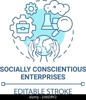 Socially conscientious enterprises blue concept icon Stock Vector