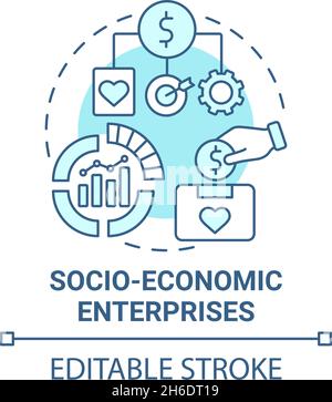 Socio economic enterprises blue concept icon Stock Vector