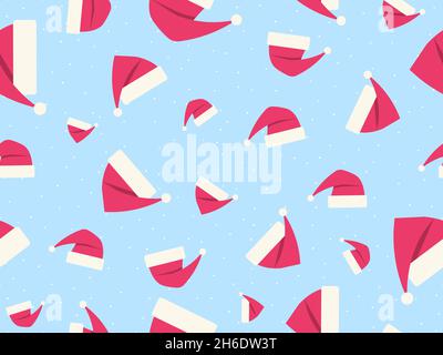 Seamless pattern with Santa Hats. Xmas cap. Festive design for greeting cards, wrapping paper, banners and posters. Vector illustration Stock Vector