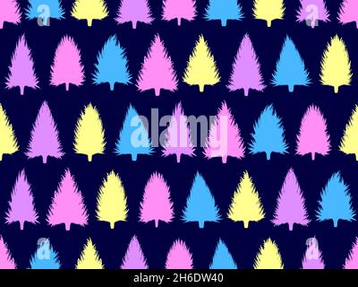 Multicolored Christmas trees seamless pattern. Christmas design for Christmas and New Year for greeting cards, promotional materials and banners. Vect Stock Vector