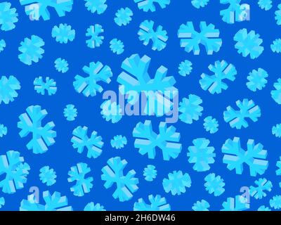 Snowflakes seamless pattern. 3d isometric snowflakes for Christmas and New Year. Falling snow. Christmas design for greeting cards, promotional materi Stock Vector