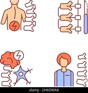 Spinal column disorders RGB color icons set Stock Vector