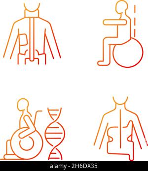 Scoliosis prevention methods gradient linear vector icons set Stock Vector