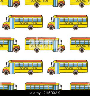 Seamless pattern with school busses, back to school pattern Stock Vector