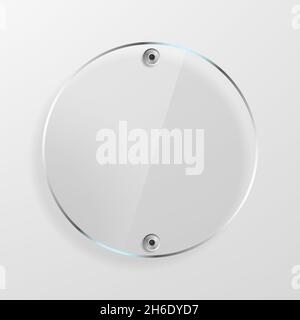 Transparent round glass plate with reflection and shadow Stock Vector