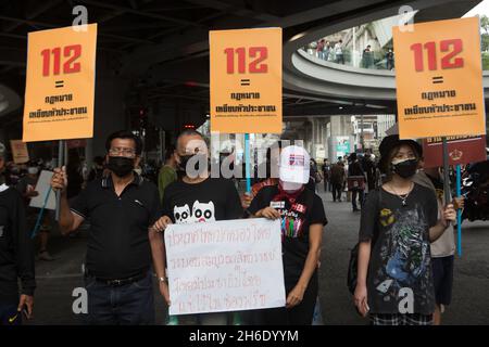 Bangkok, Thailand. 14th Nov, 2021. Thai protesters call for royal reforms again after court ruling in Bangkok, Thailand on Nov. 14, 2021. (Photo by Pacific Press/Sipa USA) Credit: Sipa USA/Alamy Live News Stock Photo