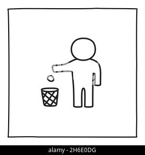 Doodle Tidy Man or Do Not Litter icon or logo, hand drawn with thin black line. Stock Vector