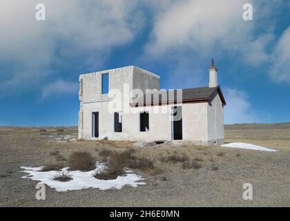 The Post Hospital ruins at Fort Laramie National Historic Site at 965 Grey Rocks Road in Fort Laramie, Wyoming on October 17, 2021 Stock Photo