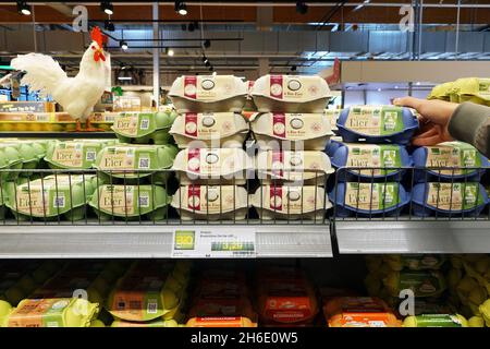 Bio Egg cartons in a supermarket Stock Photo