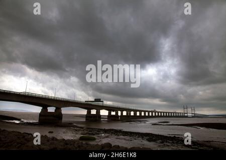 Prince of Wales bridge Second Severn crossing connecting England & Wales spanning the river copy space cloudy sky Stock Photo