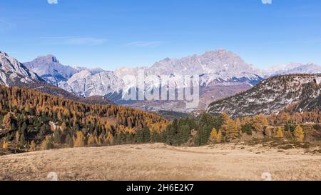 Scenic mountain landscape seen at Passo Giau near Cortina d'Ampezzo Stock Photo