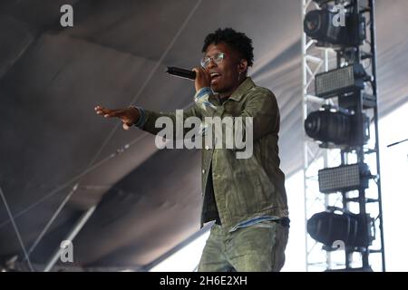 Las Vegas, United States. 15th Nov, 2021. Breland performs on stage during the Day N Vegas Music Festival at the Las Vegas Festival Grounds in Las Vegas, Nevada on Sunday, November 14, 2021. Photo by James Atoa/UPI Credit: UPI/Alamy Live News Stock Photo