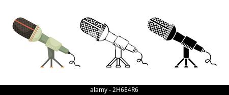 Vector illustration of a microphone for a podcast. The blogging. A modern profession. Simple style, outline and flat style illustrations Stock Vector