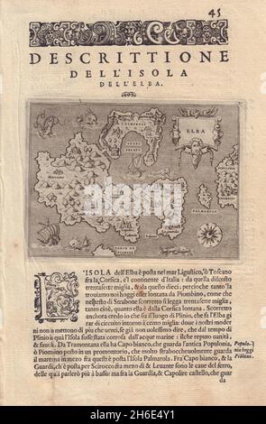 Descrittione dell' Isola dell' Elba. PORCACCHI. Italy 1590 old antique map Stock Photo