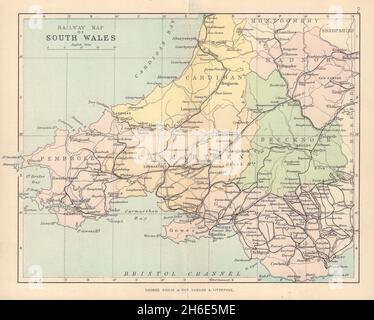 WALES Railway Map of South Wales BARTHOLOMEW 1882 old antique plan ...