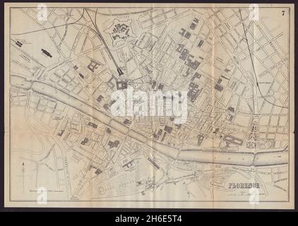 FLORENCE FIRENZE antique town plan city map. Italy. BRADSHAW 1892 old Stock Photo