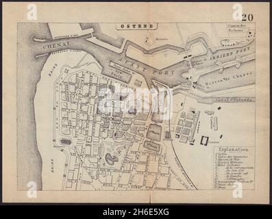 OSTEND OOSTENDE OSTENDE antique town plan city map. Belgium. BRADSHAW 1892 Stock Photo