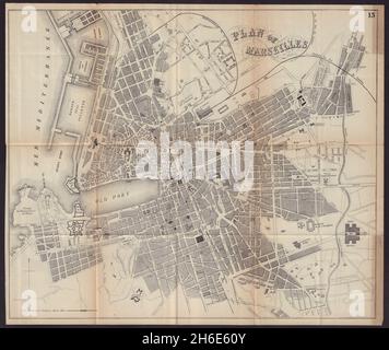 MARSEILLES antique town plan city map. France. BRADSHAW 1893 old Stock Photo