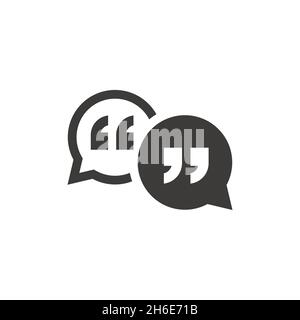 Speech bubble with quotes black vector icon. Chat, messaging or texting symbol with quotation mark and two bubbles. Stock Vector