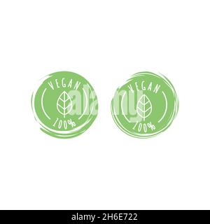 Vegan food and products vector label icon set. 100 % vegan sticker set. Stock Vector
