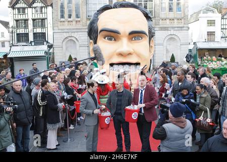 Gary Lineker stars alongside Al Murray the pub landlord and Jimmy Carr in the latest Walkers ad for Comic Relief shot in Kingston - in a bid to raise over Â£1million this Red Nose Day with their very own Walkers crisps! The ad will air on 16th February. Stock Photo