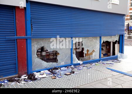 London riots, Brixton - Shops and premises were damaged in Brixton, South London, last night. Stock Photo