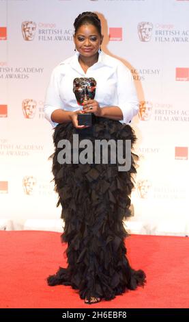 Best Supporting Actress winner Octavia Spencer poses in the press room at the Orange British Academy Film Awards 2012 at The Royal Opera House  Stock Photo