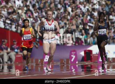 British Paralympic athlete Sally Brown makes it to the T46 100 meter final during the London 2012 Paralympic Games, London Stock Photo