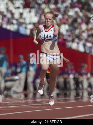 British Paralympic athlete Sally Brown makes it to the T46 100 meter final during the London 2012 Paralympic Games, London Stock Photo