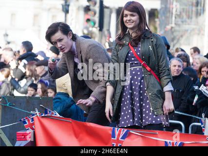 Matt Smith and Jenna Louise Coleman at the New Year's Day Parade in London. Stock Photo