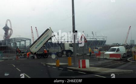 A general view of the Olympic stadium, where builders are beginning to dismantle parts of the site, in Stratford, London. Stock Photo