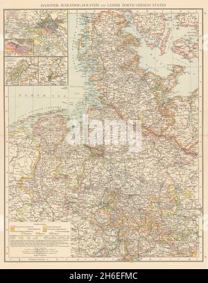 Northern Germany. Schleswig-Holstein. Hamburg. Lower Saxony. THE TIMES 1895 map Stock Photo