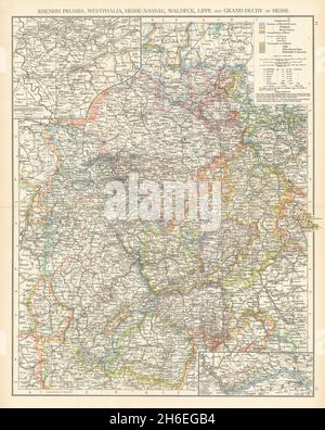 Western Germany. Hessen Rhineland Palatinate Nordrhein Westfalen. TIMES 1895 map Stock Photo
