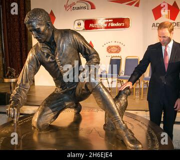 HRH the Duke of Cambridge unveiling a commemorative statue of legendary explorer Captain Matthew Flinders, commissioned by South Australia, at Australia  House, London   Stock Photo